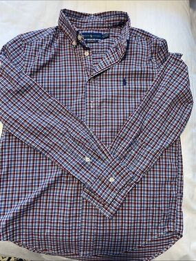 Ralph Lauren Men's Red, Blue & White Plaid Button-Down Shirt